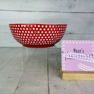 Daily Chef Red White Textured Circles Geometric Round Stoneware  8" Serving Bowl